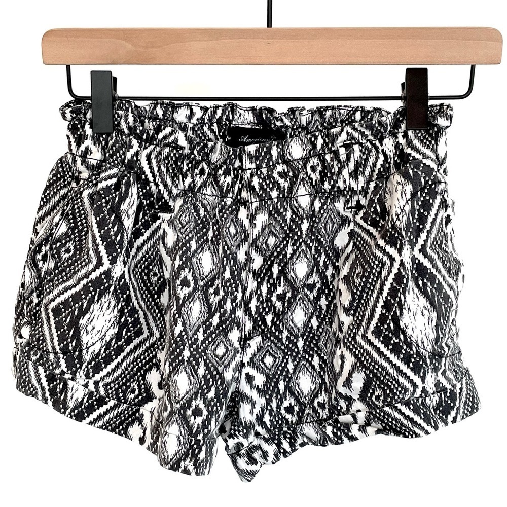 American Eagle Soft Aztec Dressy Shorts Black White Stretchy Pockets Southwest